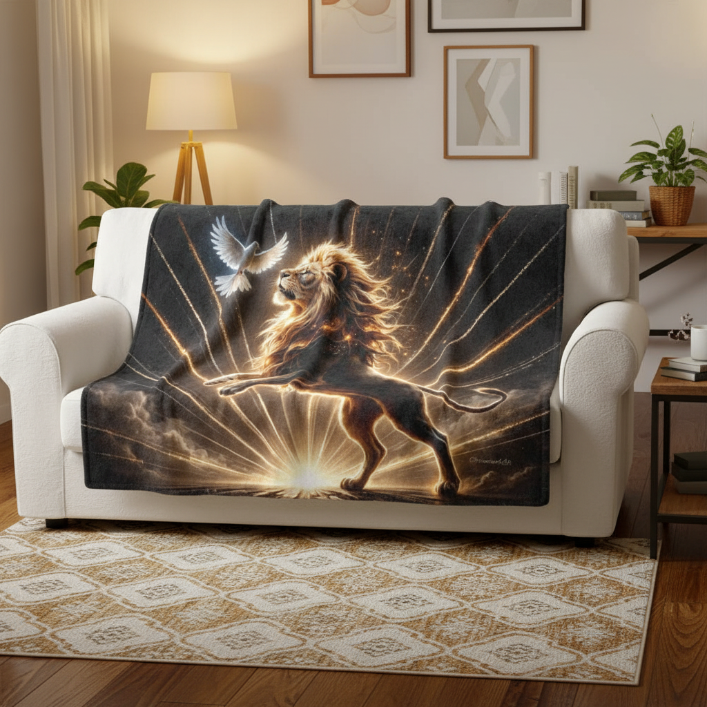 Lion of Judah and Holy Spirit with Golden Rays -Ultra Soft Micro Fleece Blanket (multiple sizes)