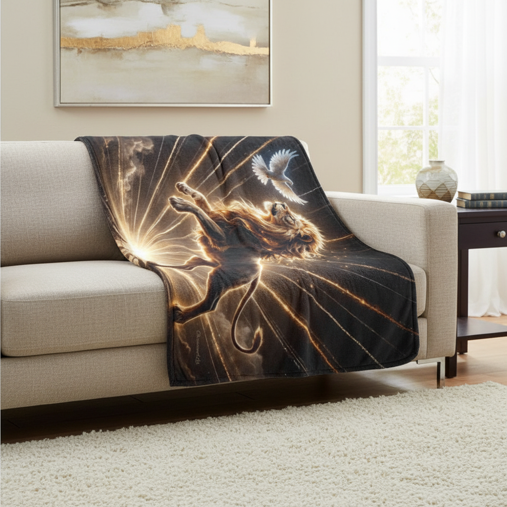 Lion of Judah and Holy Spirit with Golden Rays -Ultra Soft Micro Fleece Blanket (multiple sizes)