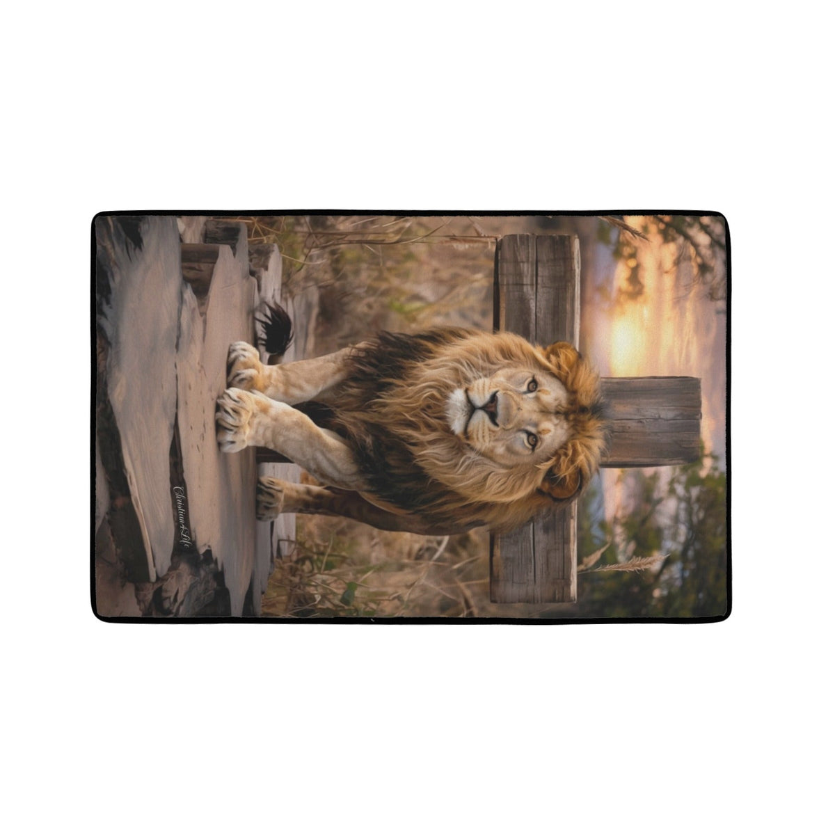 Lion of Judah, Rock and Cross - Area Rug with Black Binding 31"x20"