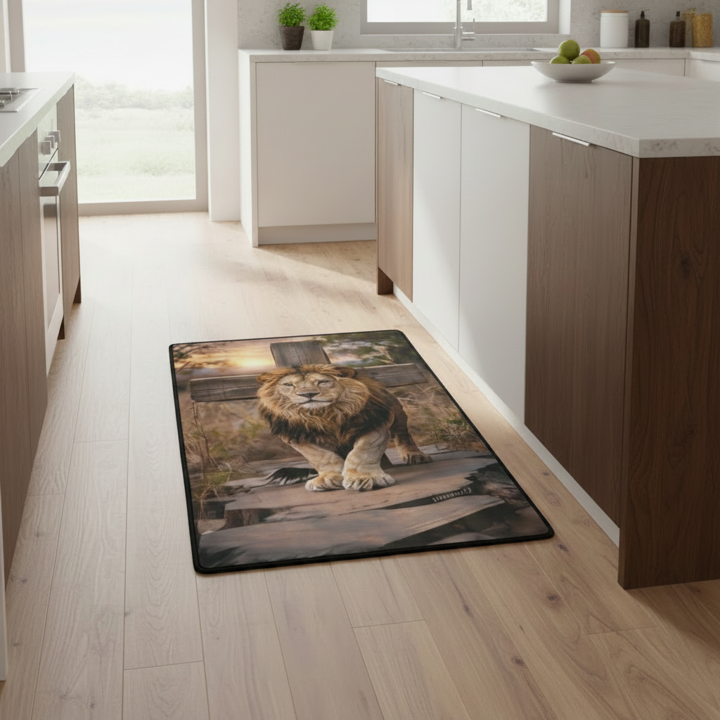 Lion of Judah, Rock and Cross - Area Rug with Black Binding 31"x20"