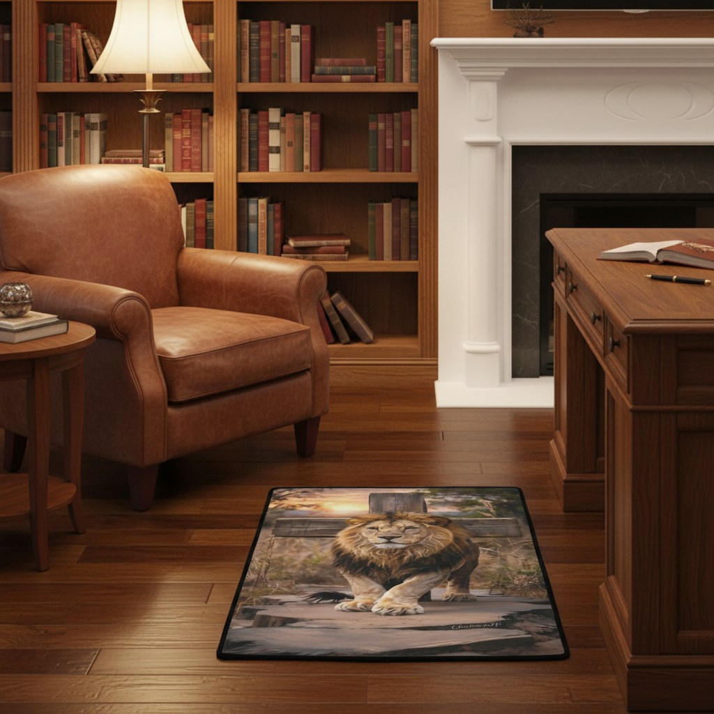 Lion of Judah, Rock and Cross - Area Rug with Black Binding 31"x20"