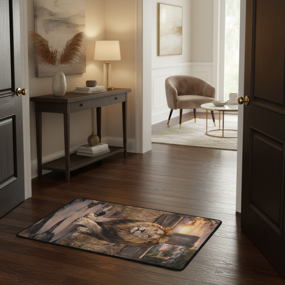 Lion of Judah, Rock and Cross - Area Rug with Black Binding 31"x20"