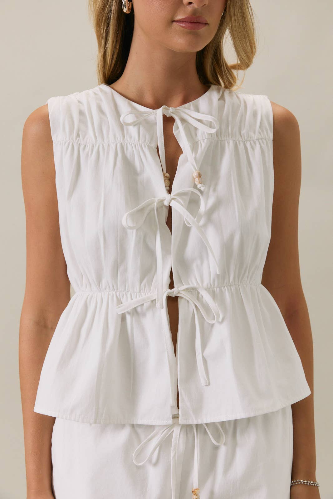 Cara Beaded Linen Top