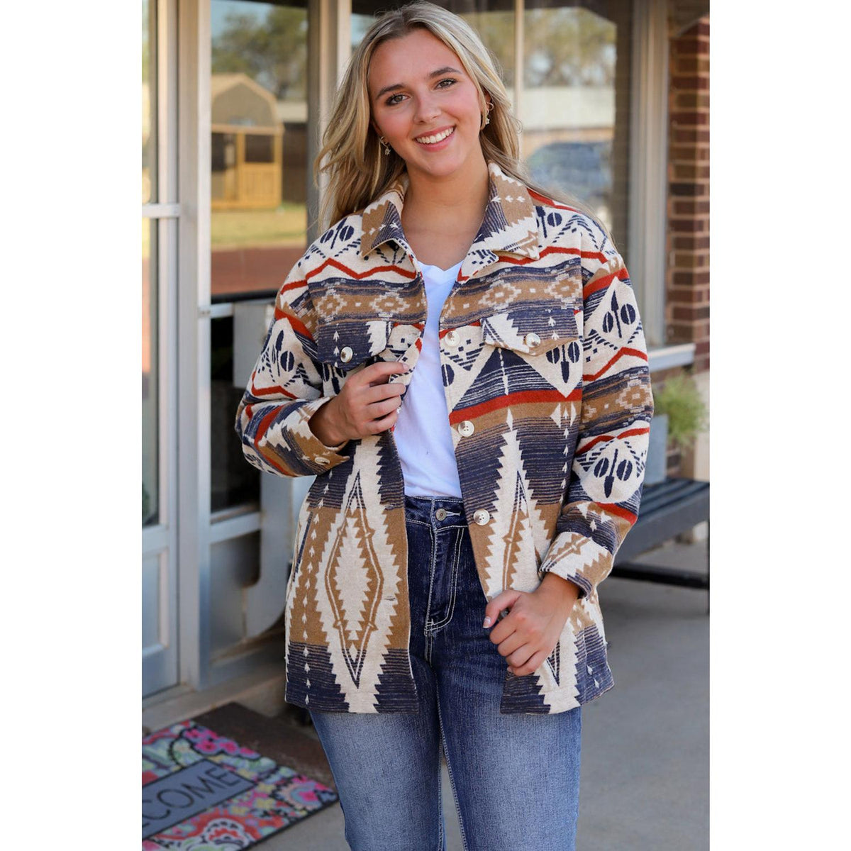 Printed Button Down Collared Jacket