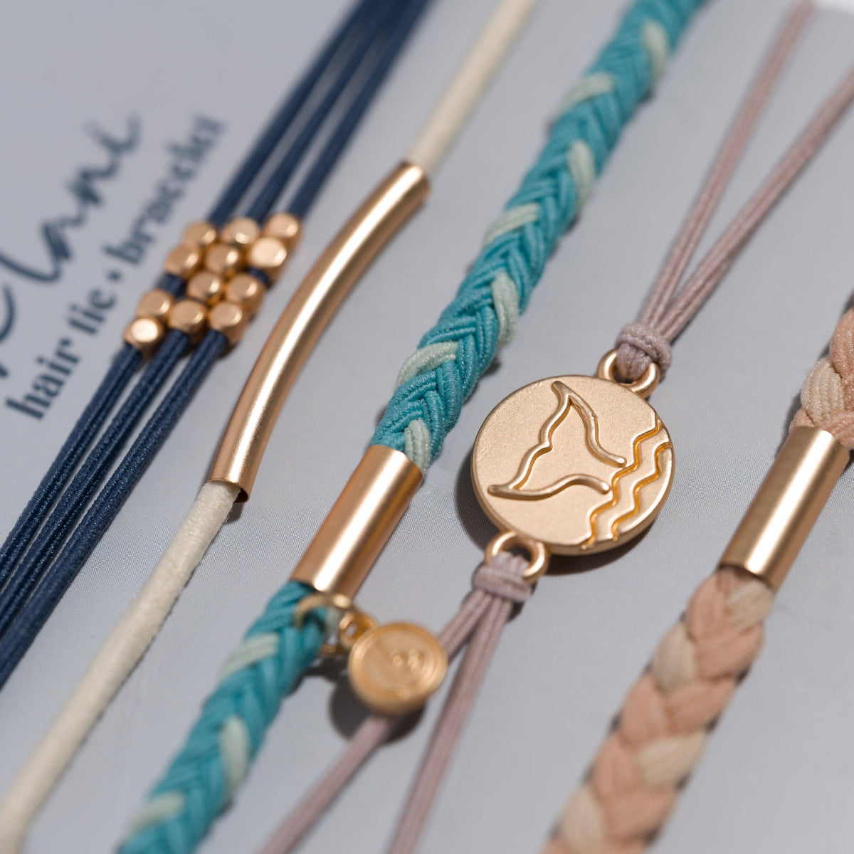 "Protect" Beachy Blues and Sands with Whale Charm Hair Tie Bracelets