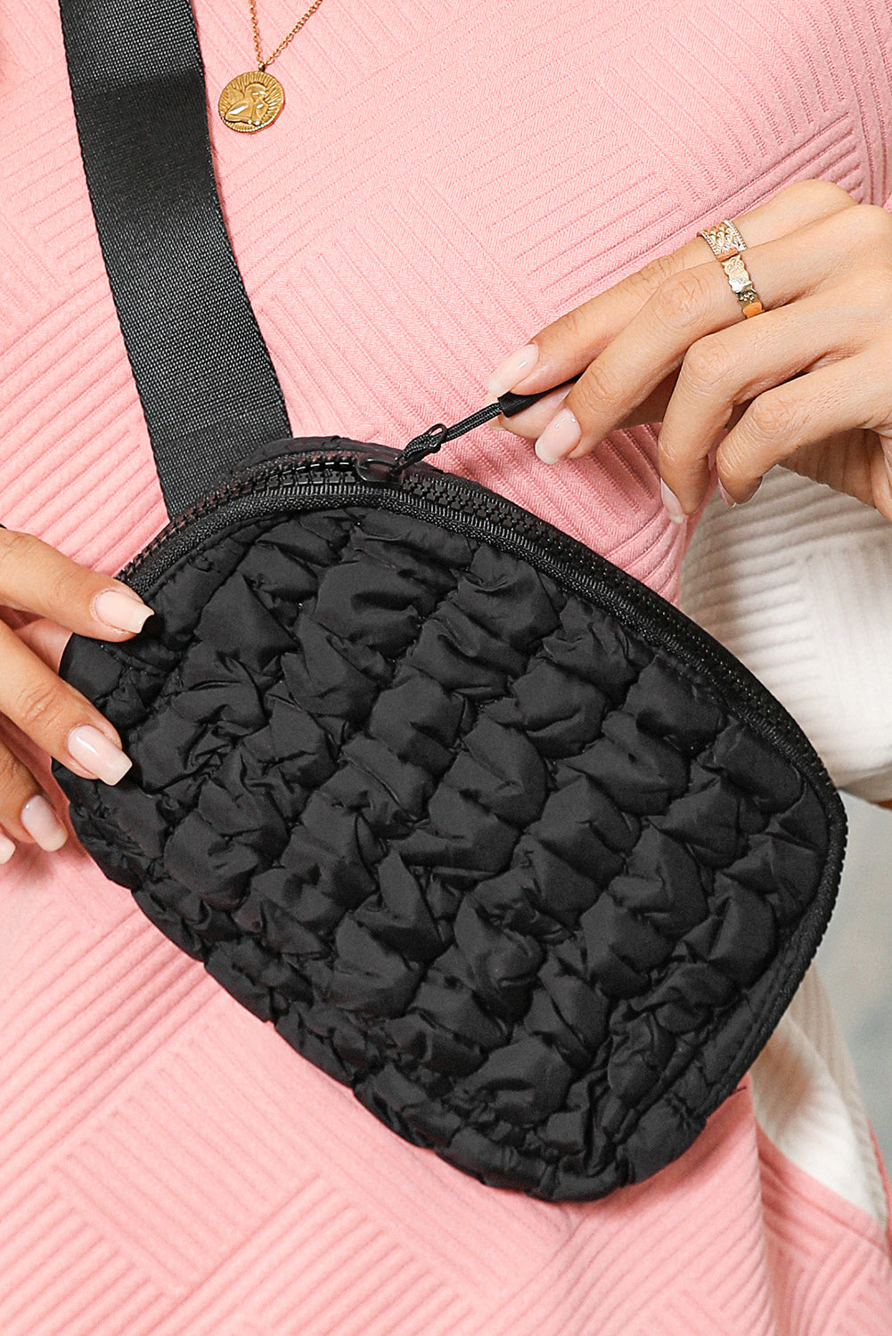 Gray Quilted Puffer Belt Bag Fanny Pack
