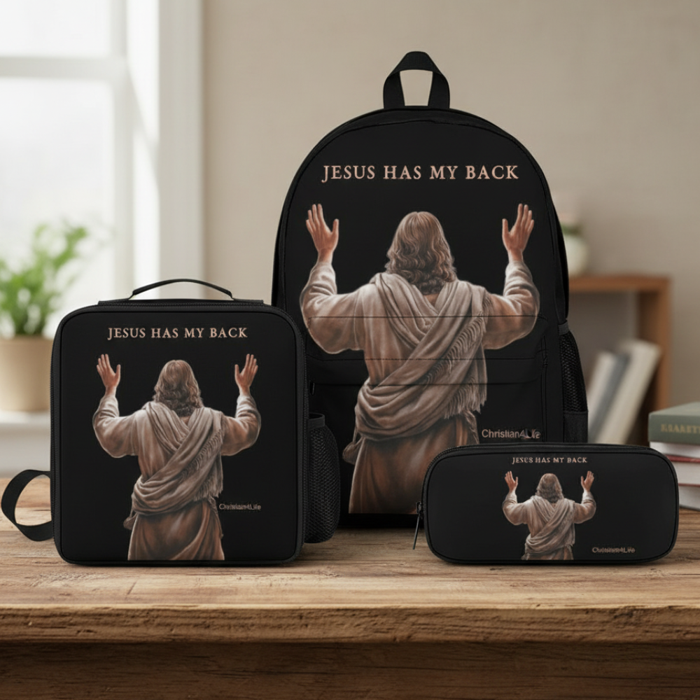 Jesus Has My Back - Three piece set combination Backpack, Lunch Bag and Small Case