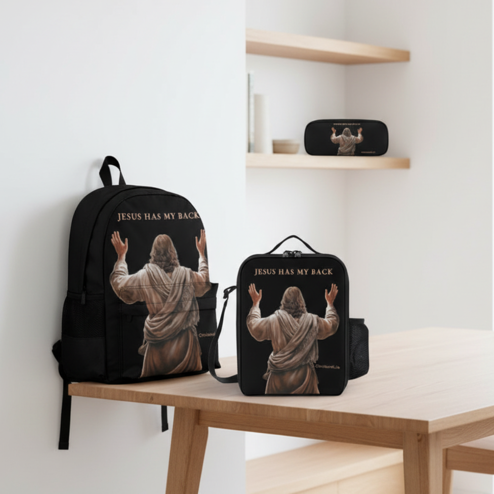 Jesus Has My Back - Three piece set combination Backpack, Lunch Bag and Small Case
