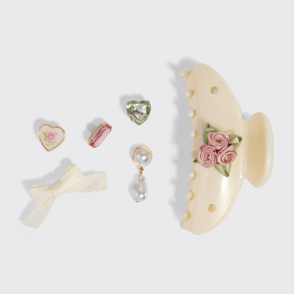 KitschPop™️Curved Claw Clip 7pc Set Vintage- Pearlized Cream