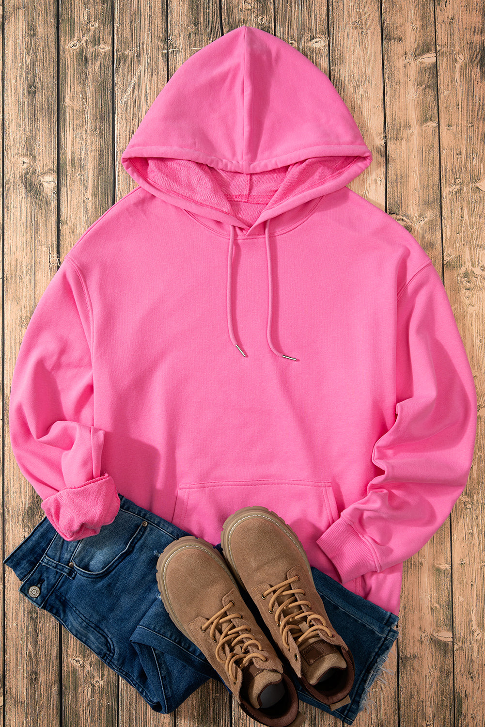 Valerian Solid Kangaroo Pocket Drawstring Loose Fit Hoodie