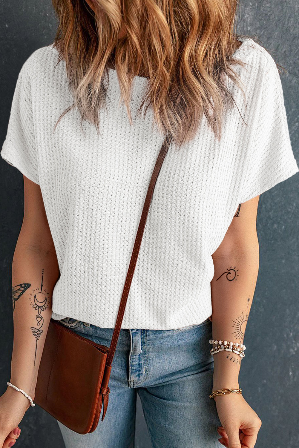 Mist Green Waffle Knit Boat Neck Short Sleeve Top