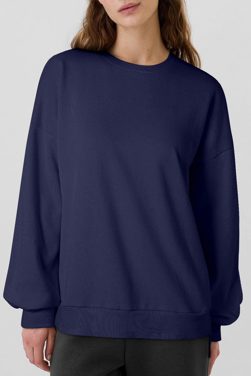 Sea Green Solid Fleece Lined Drop Shoulder High Low Sweatshirt