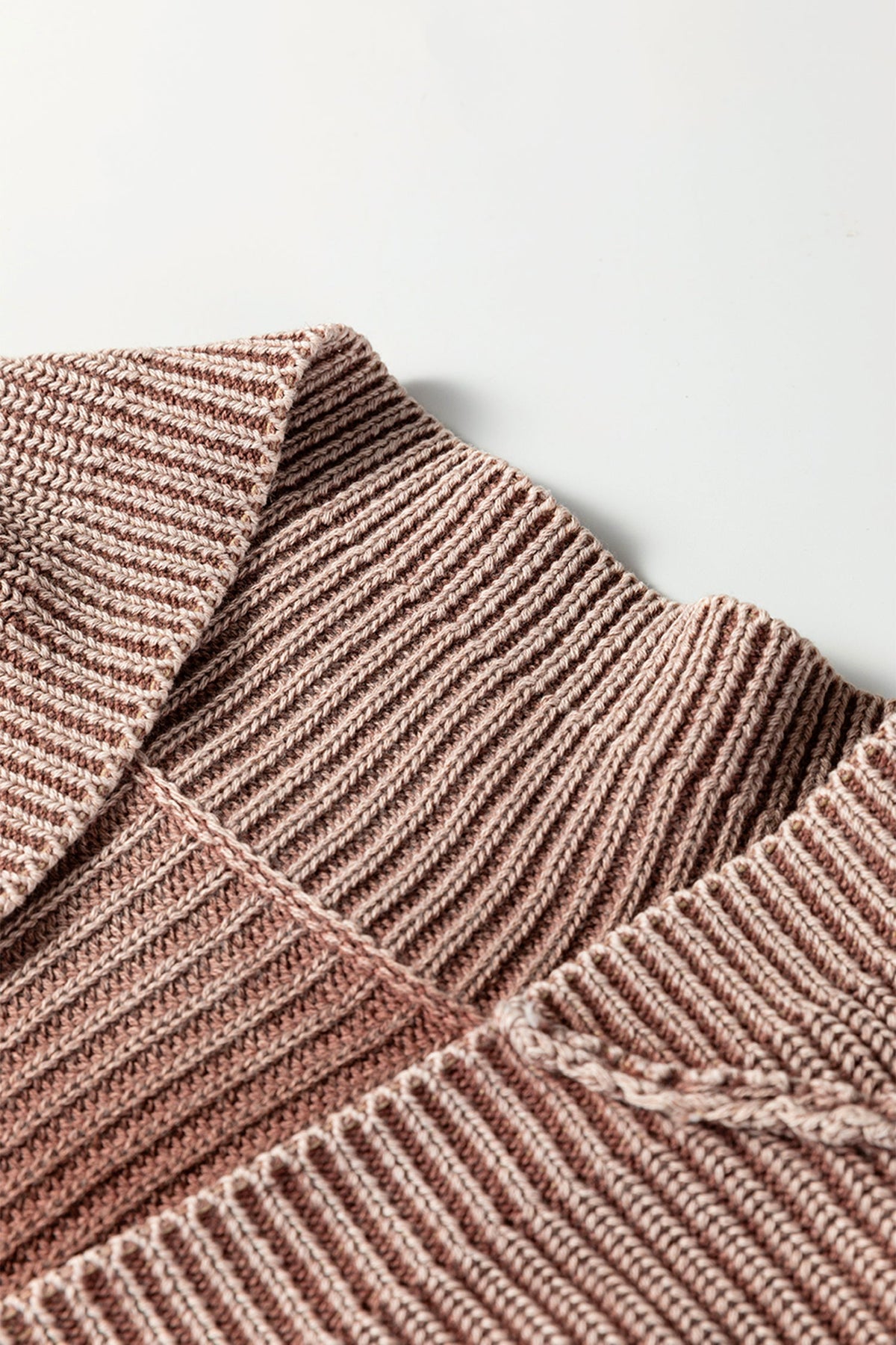 Chestnut Mineral Wash Exposed Seam Patchwork Knit Open Sweater Cardigan
