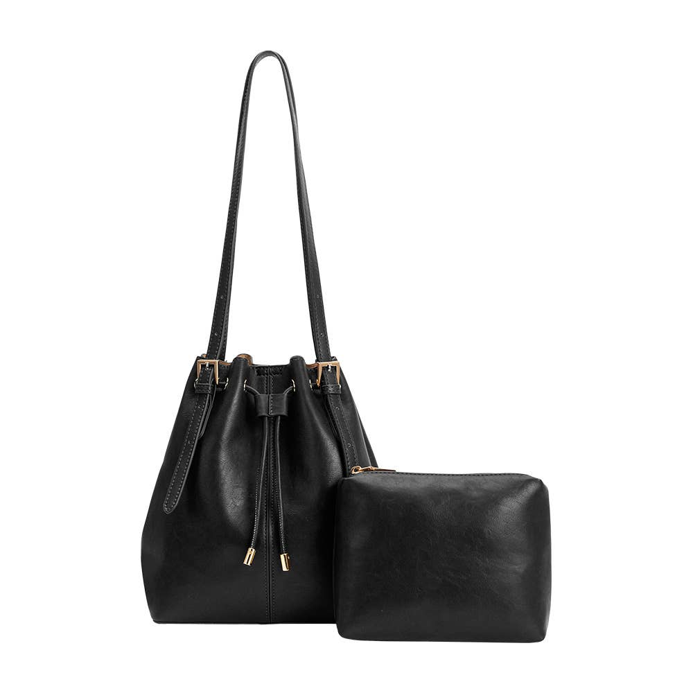 Sally Black Recycled Vegan Leather Shoulder Bag