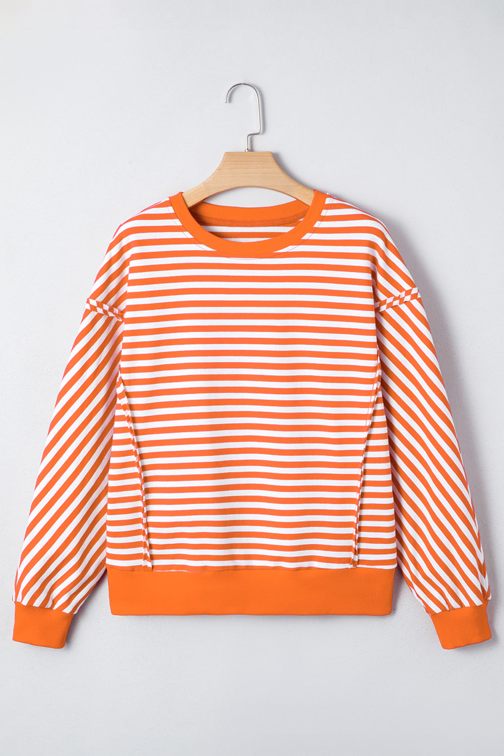 Black Stripe Exposed Seam Drop Shoulder Casual Pullover Top