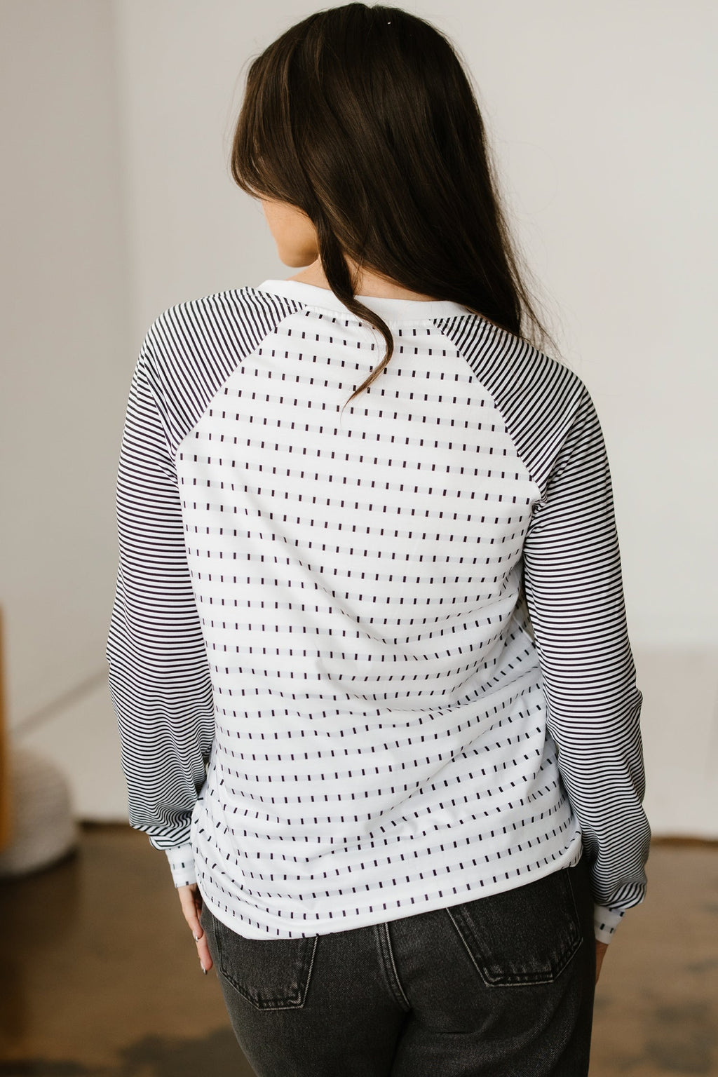 Rose Stripe Raglan Patchwork Long Sleeve Tee