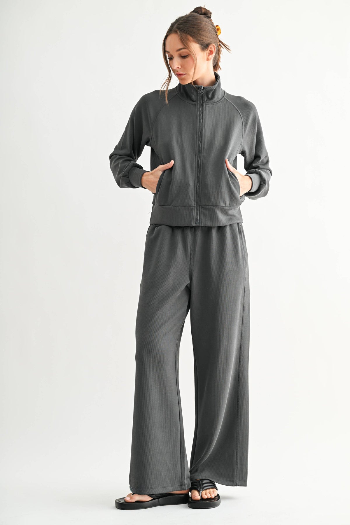 Luxe Sand Wash Rib Zip Jacket