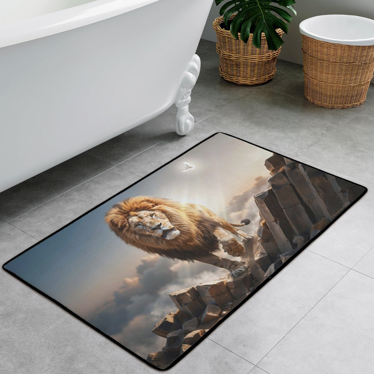 Lion of Judah and the Holy Spirit Area Rug with Black Binding 31"x20"