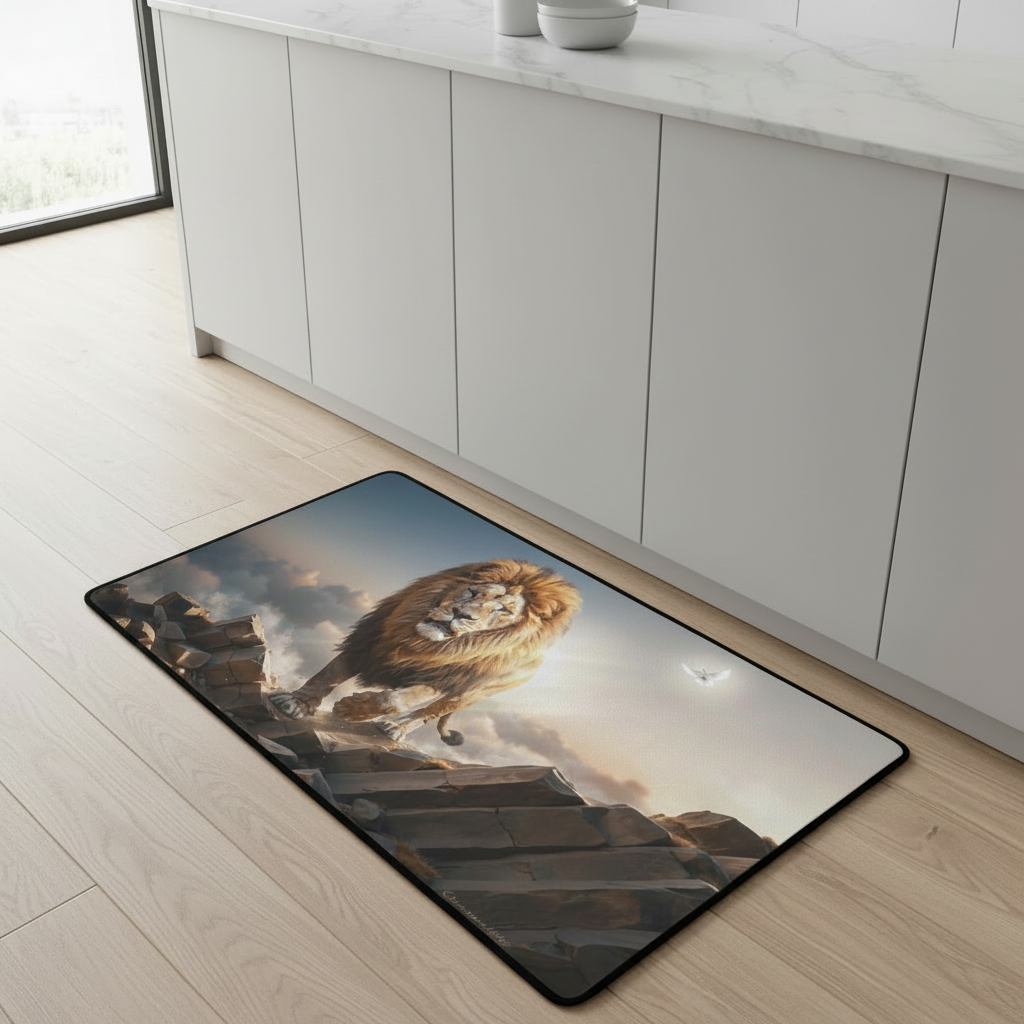 Lion of Judah and the Holy Spirit Area Rug with Black Binding 31"x20"