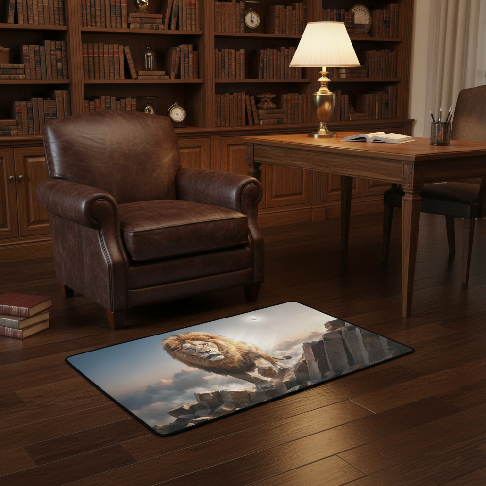 Lion of Judah and the Holy Spirit Area Rug with Black Binding 31"x20"