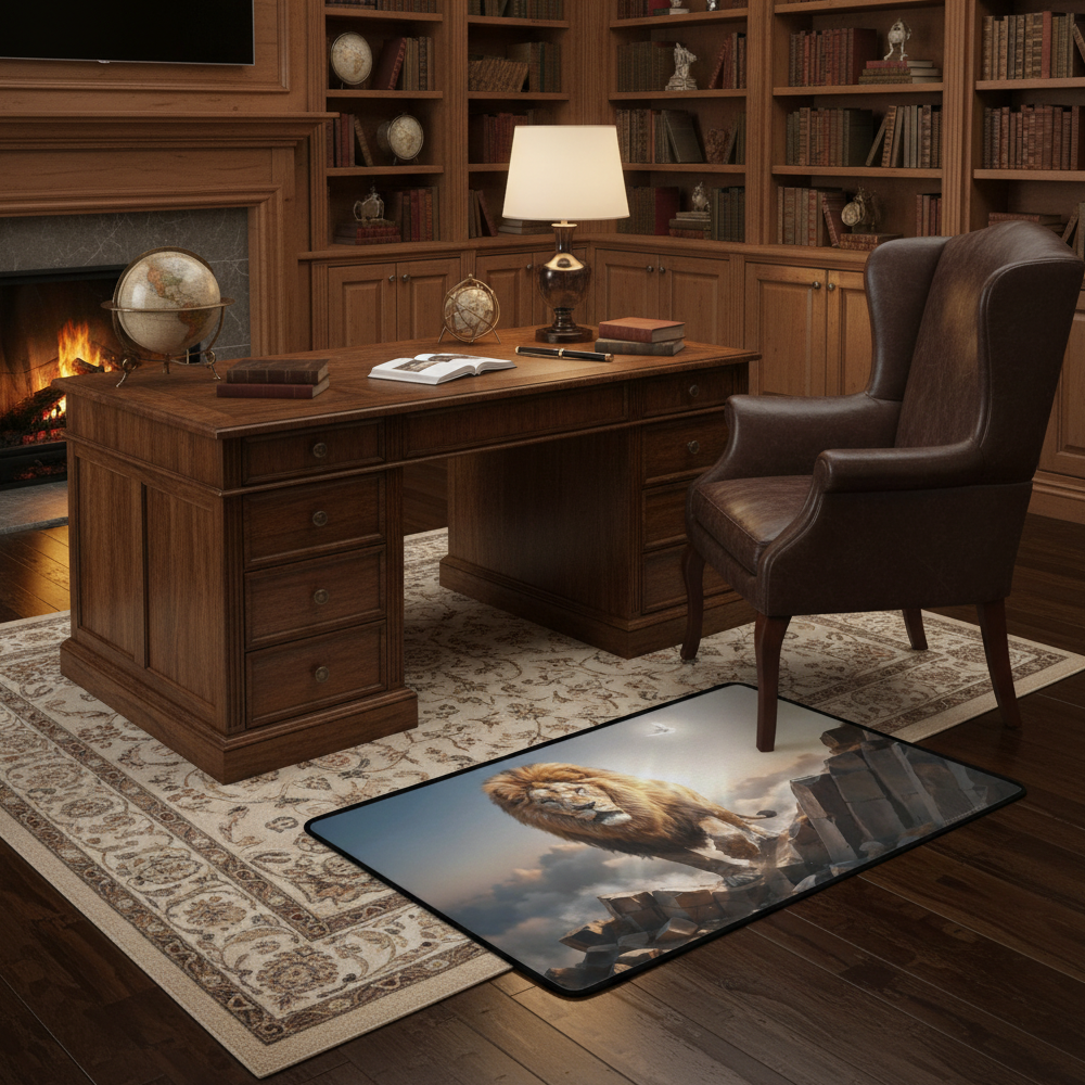 Lion of Judah and the Holy Spirit Area Rug with Black Binding 31"x20"