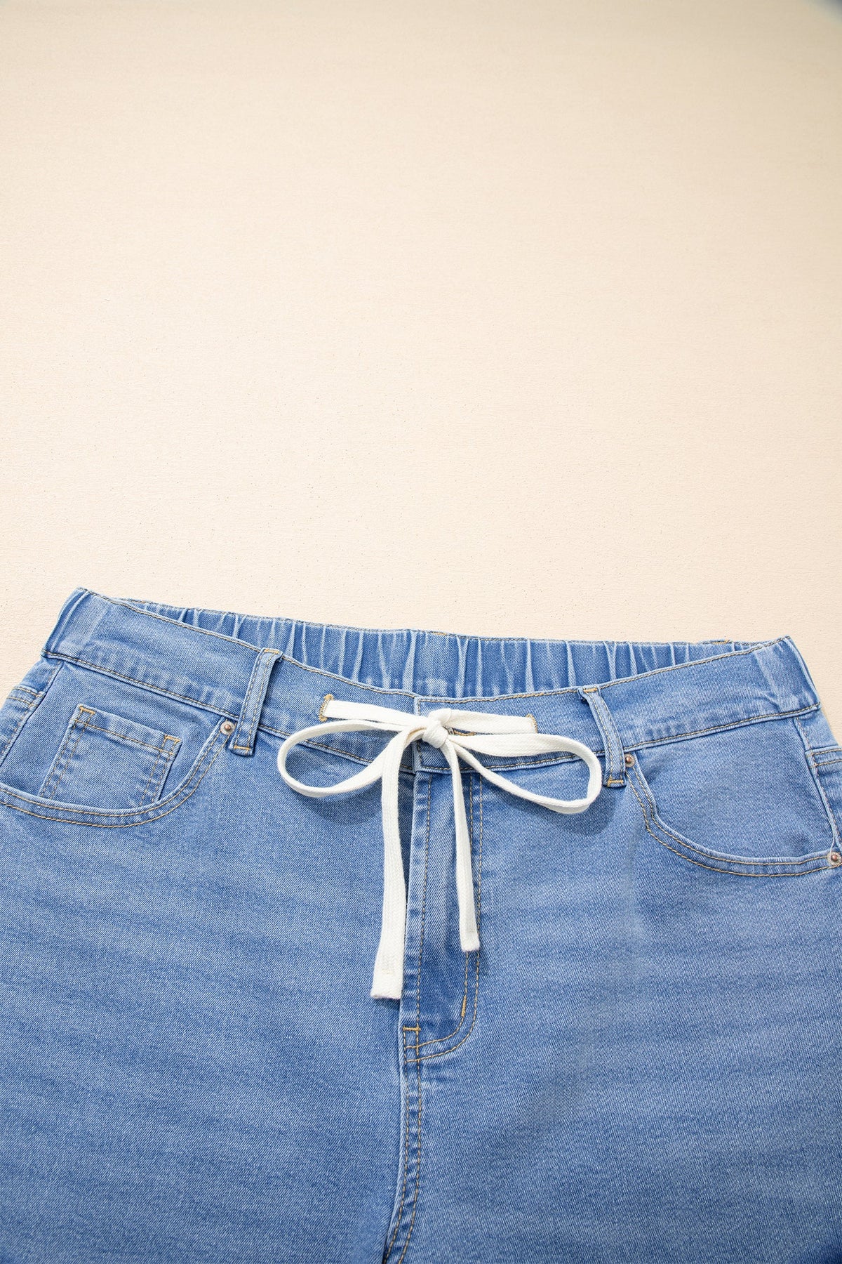 Light Blue Acid Wash Contrast Lace-up Plus Size Jeans