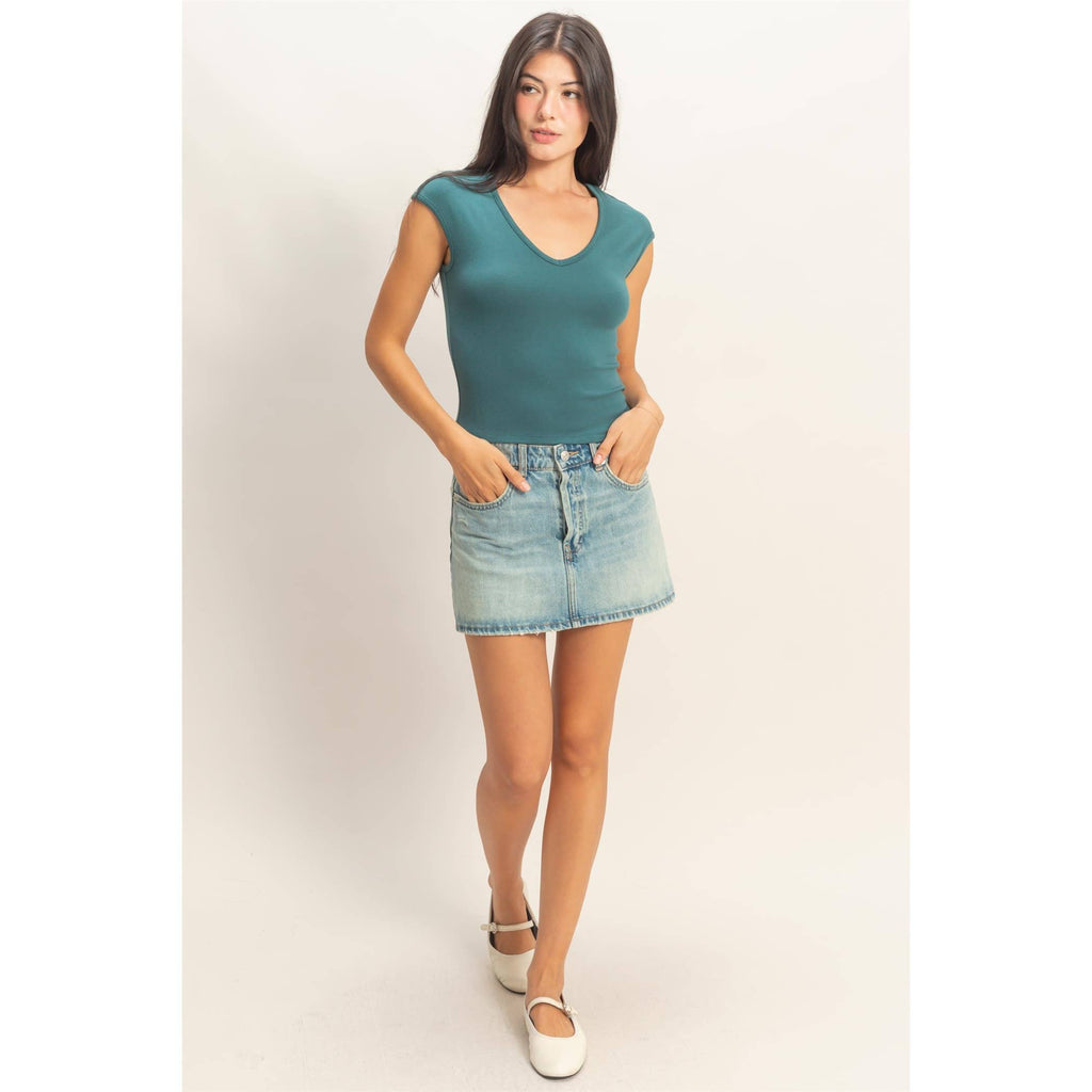 Indie V-Neck Cap Sleeve Top
