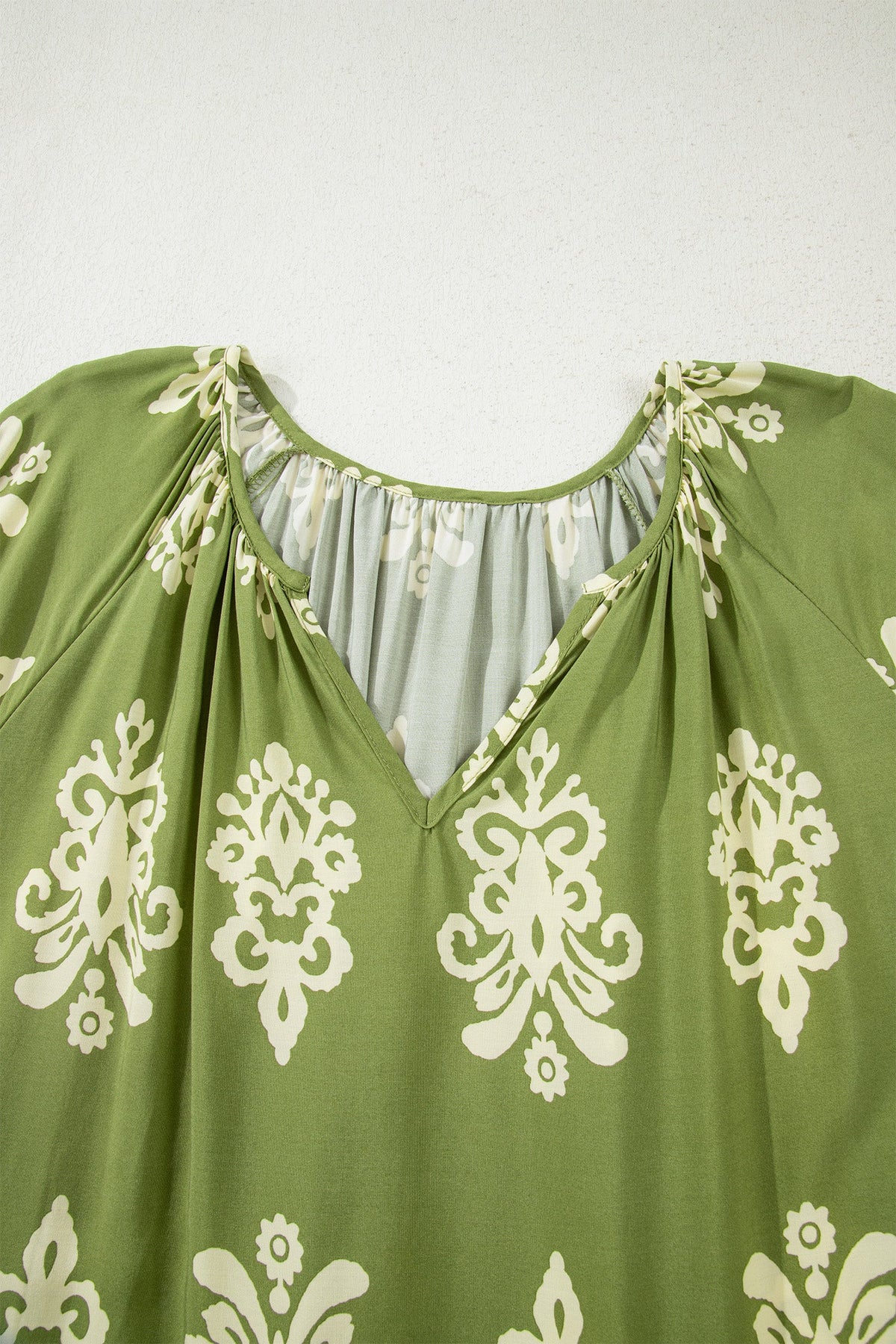 Yellow Boho Chic Notched V Neck Plus Floral Short Sleeve Top