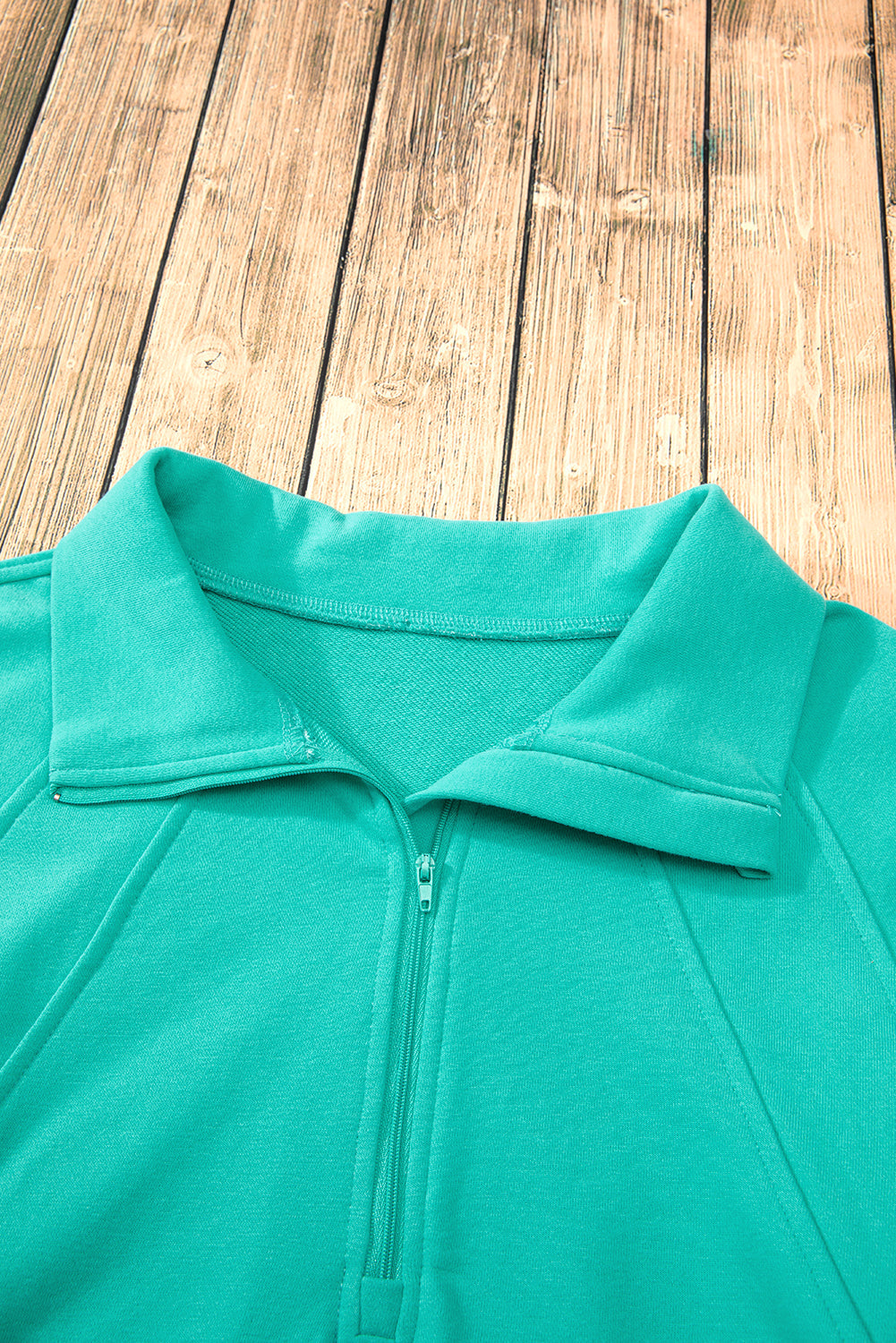 Smoke Green Quarter Zip Stand Neck Kangaroo Pocket Sweatshirt
