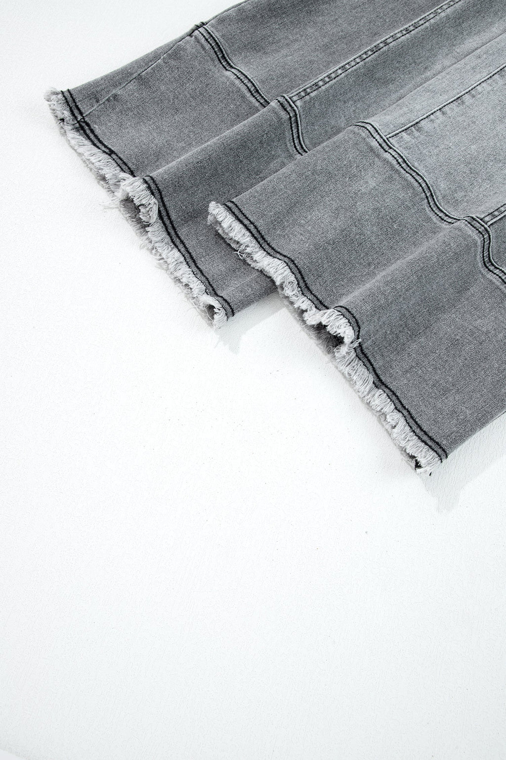 Prussian Blue Drawstring Seam Detail Raw Hem Wide Leg Denim Pants