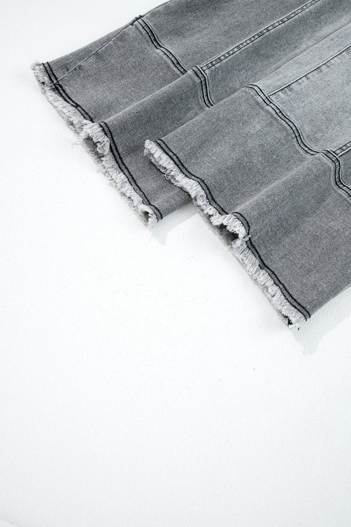 Prussian Blue Drawstring Seam Detail Raw Hem Wide Leg Denim Pants