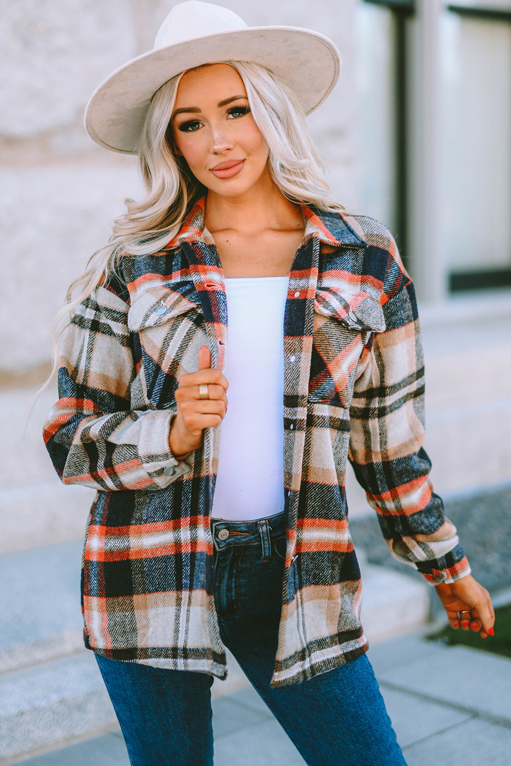 Green Geometric Plaid Print Pocketed Shacket