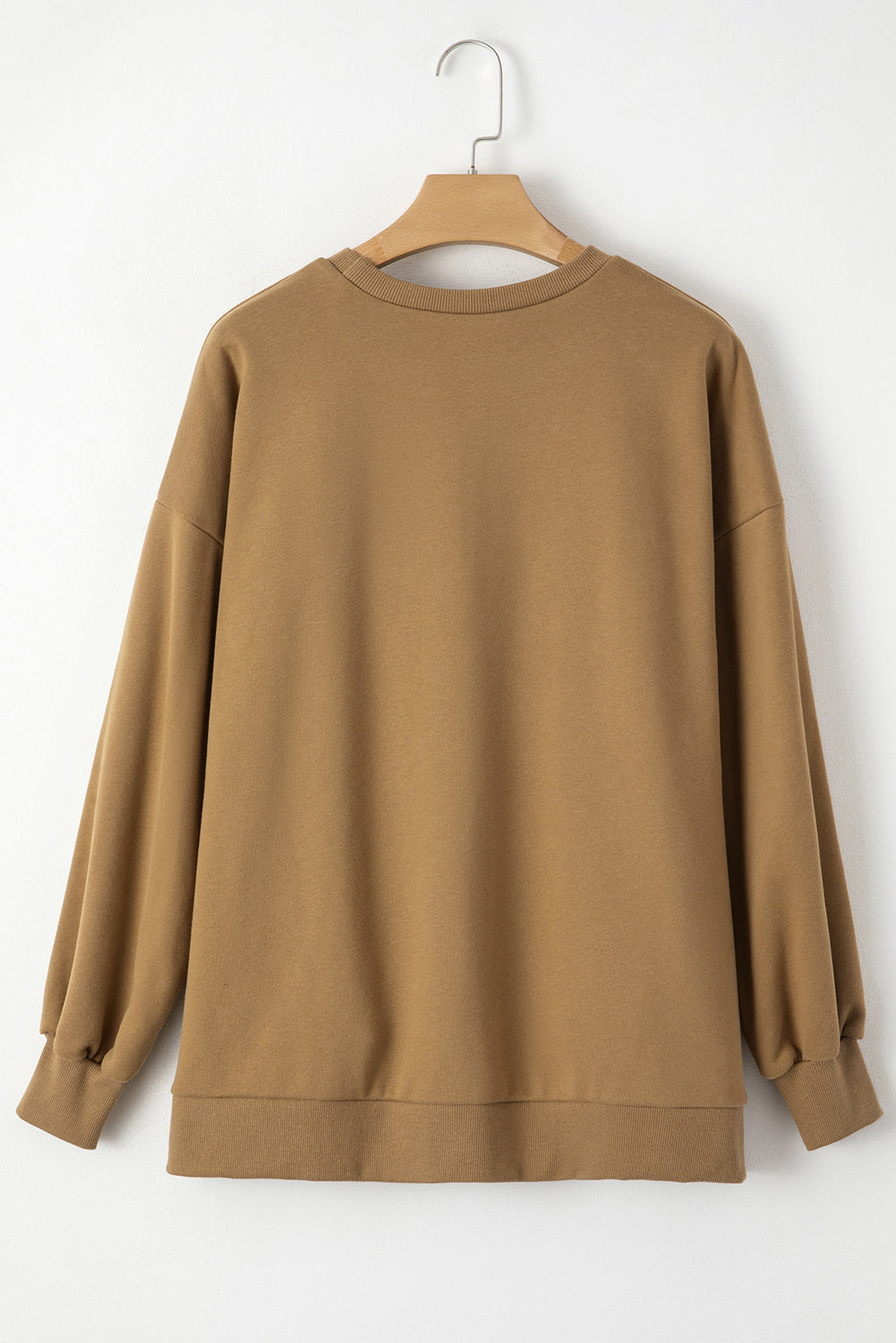 Sea Green Solid Fleece Lined Drop Shoulder High Low Sweatshirt