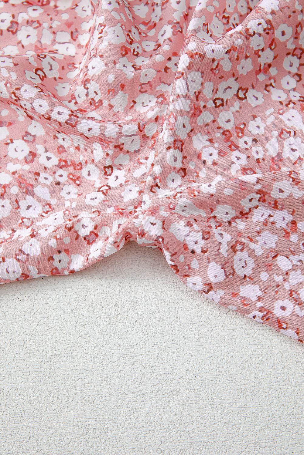 Pink Floral Shirred Side Slit Wide Leg Pants