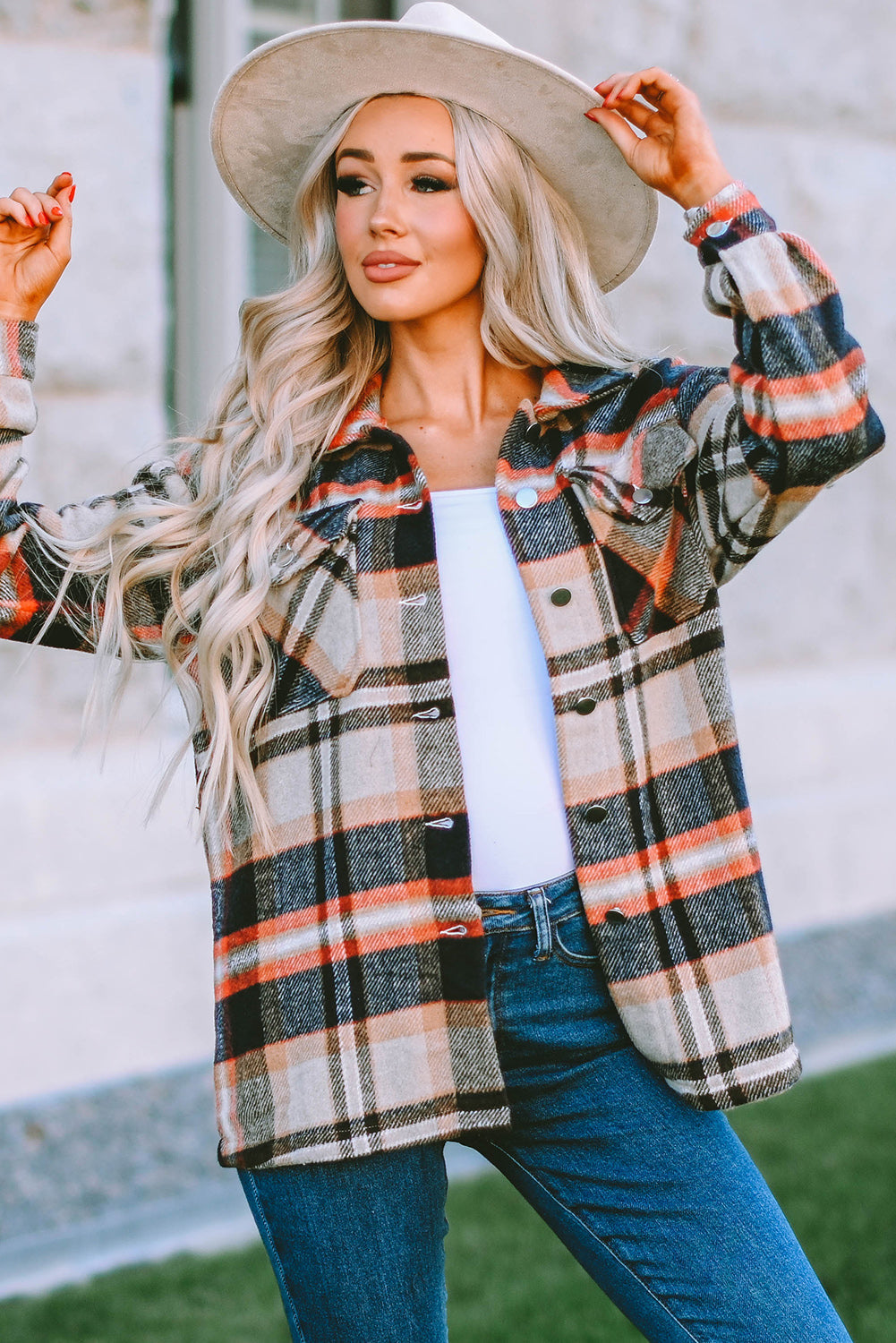 Green Geometric Plaid Print Pocketed Shacket