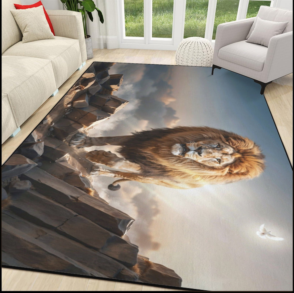 Lion of Judah and the Holy Spirit Area Rug with Black Binding 84"x60"