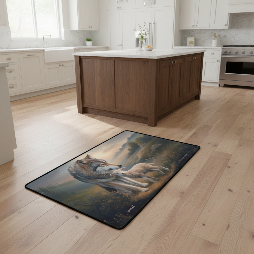 Wolf and Lamb Christian area rug / Mat 31" x 20" (choose from 3 designs) with Black Binding
