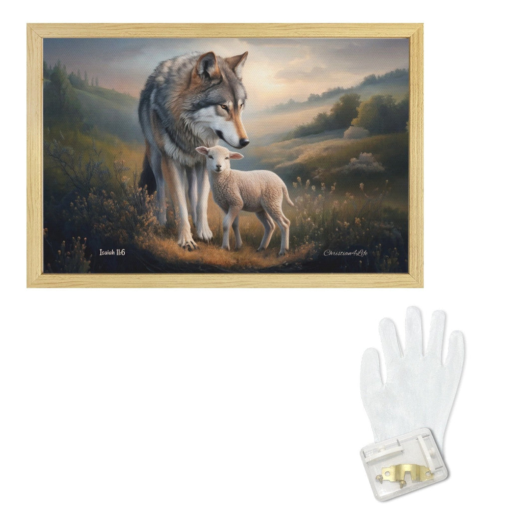 Framed - Wolf and Lamb Christian Canvas, Wooden Frame