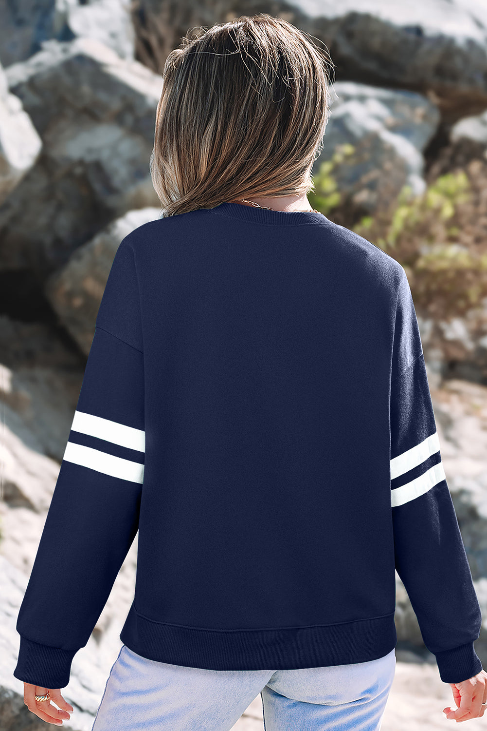 Coffee Varsity Striped Detail Drop Shoulder Oversized Sweatshirt