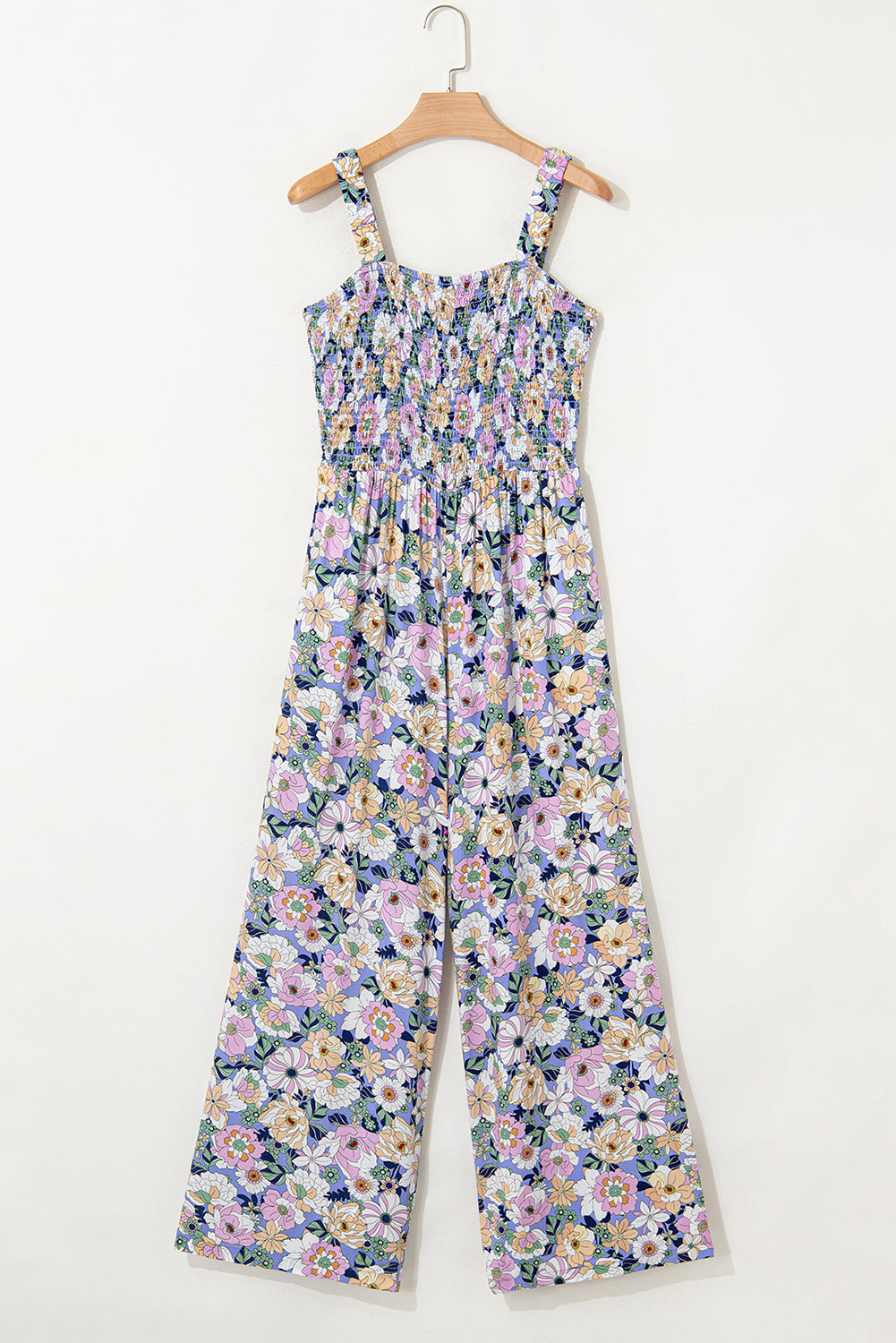 Green Floral Square Neckline Stretch High Waist Jumpsuit