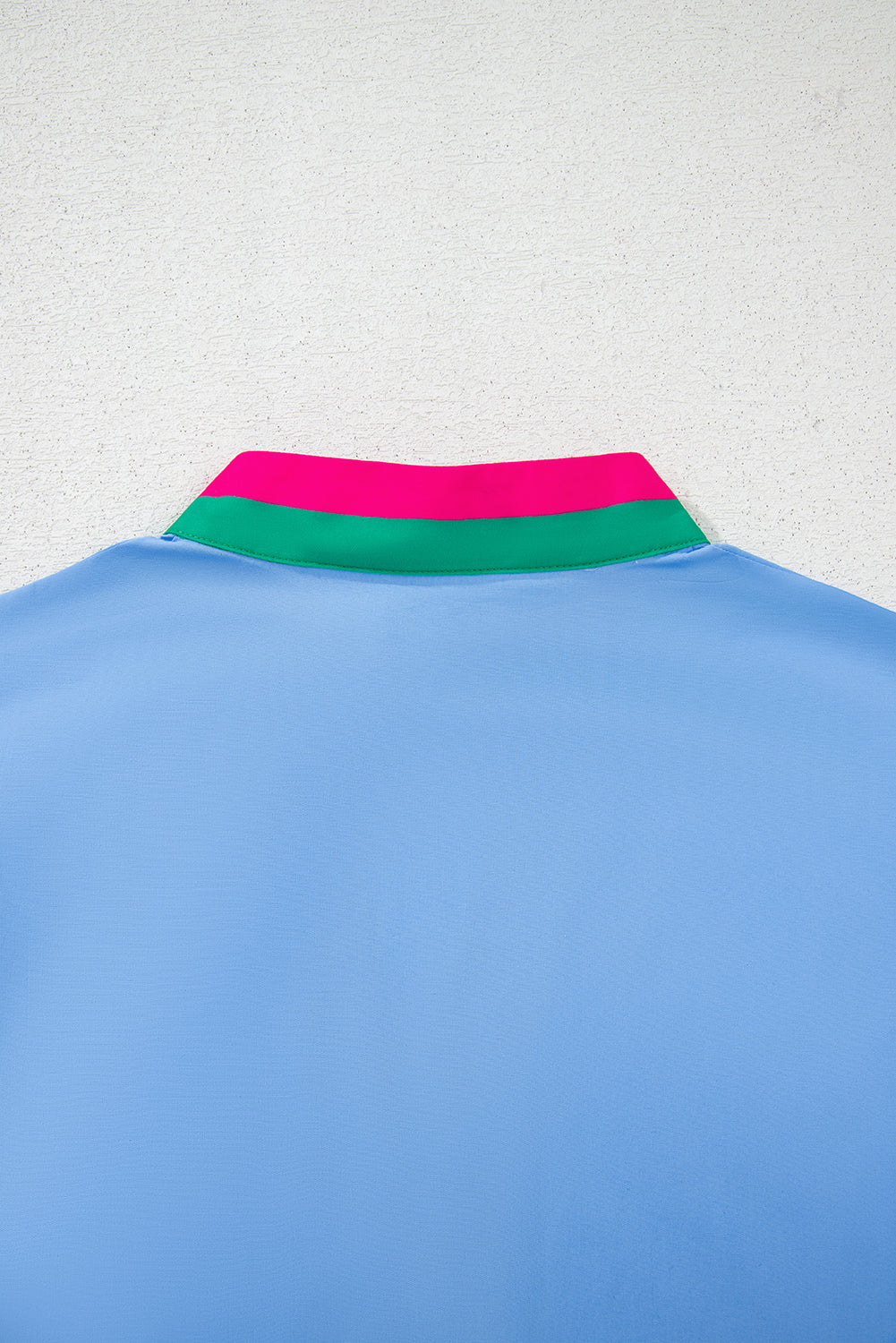 Sky Blue Puff Sleeve Pop of Color Neckline Blouse