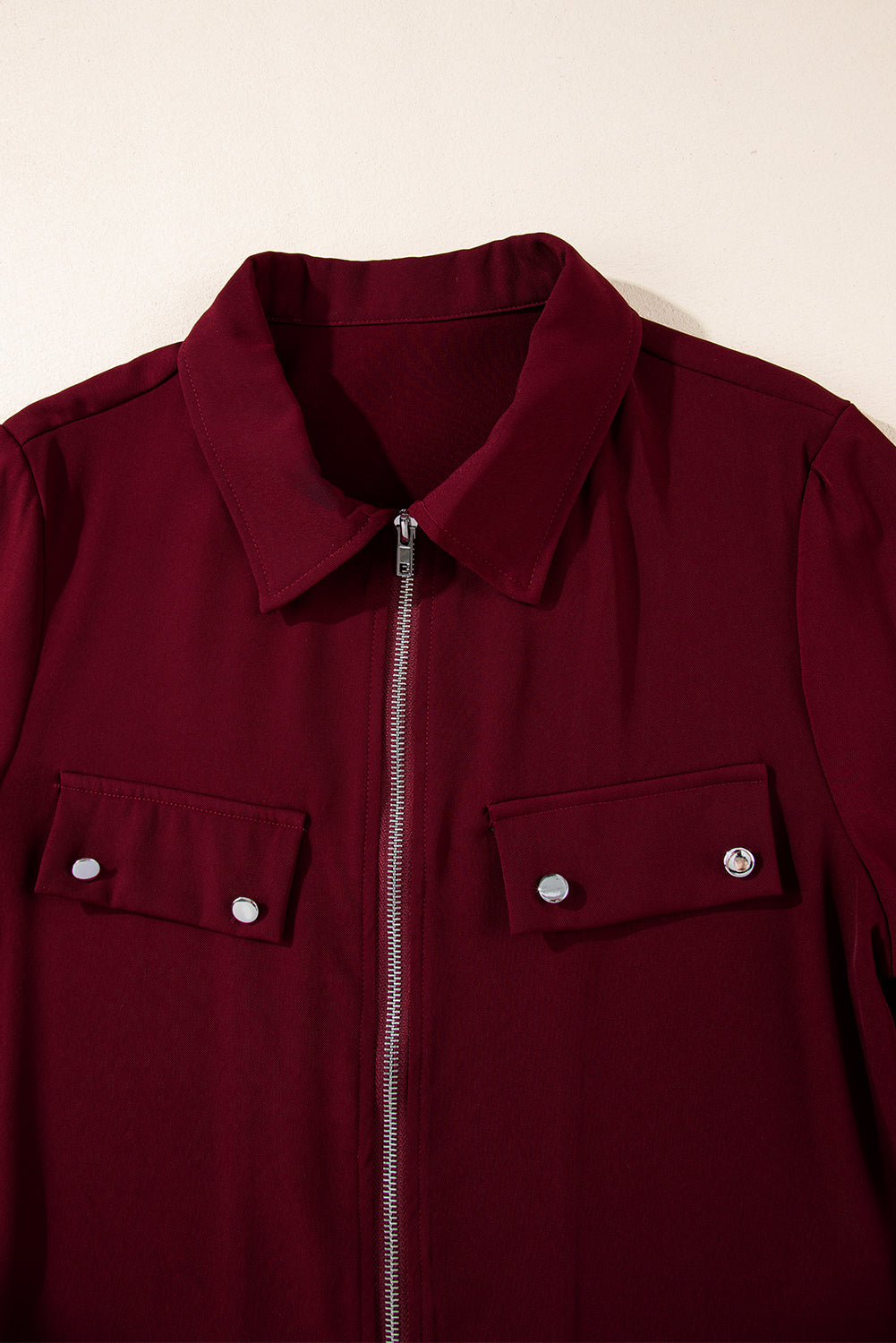 Dusk Blue Collar Tab Sleeve Zip Up Flap Detail Jacket