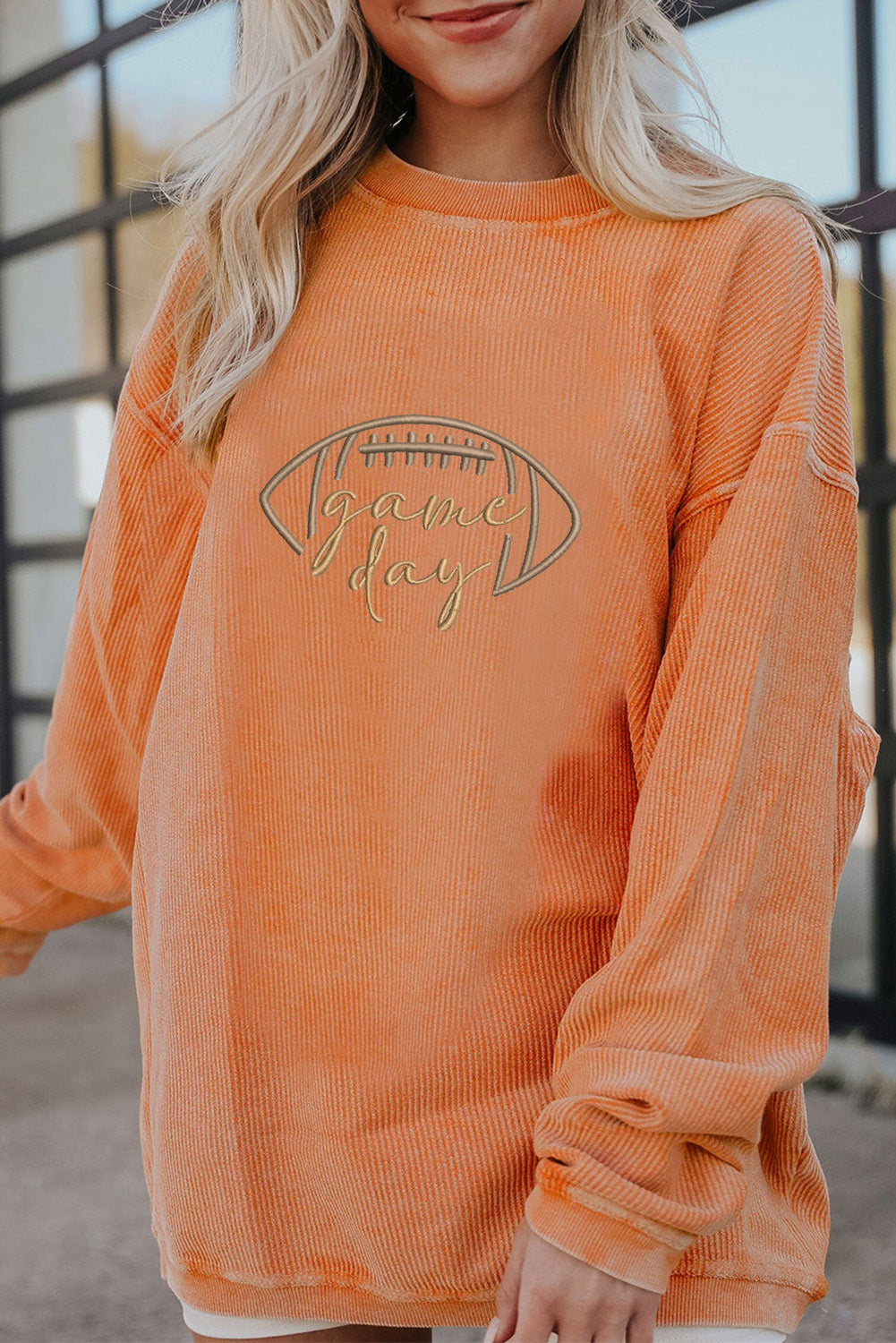 Black Football Graphic Game Day Embroidered Corded Sweatshirt