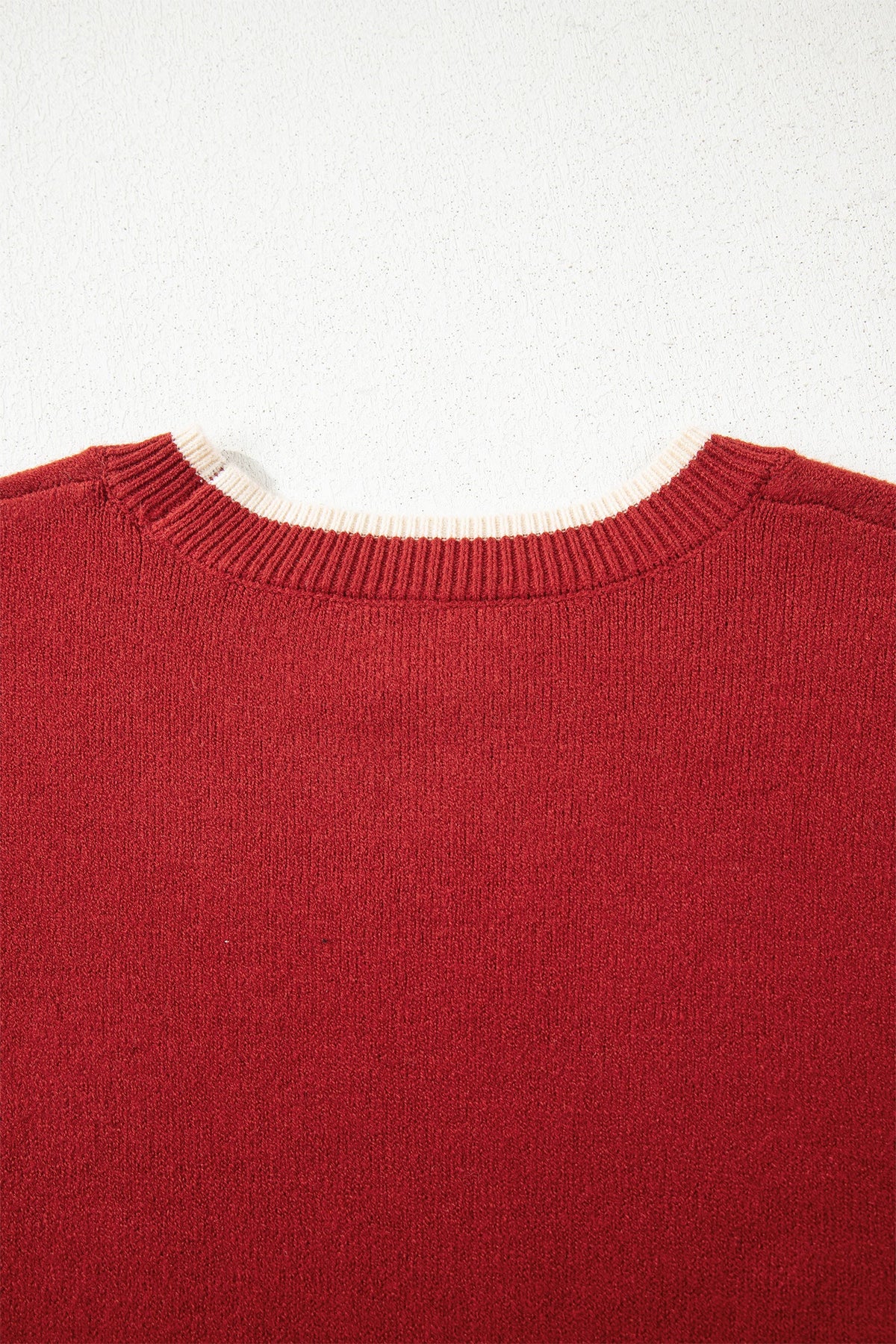 Racing Red Leopard Bow Decor Split Cuff Contrast Trim Sweater