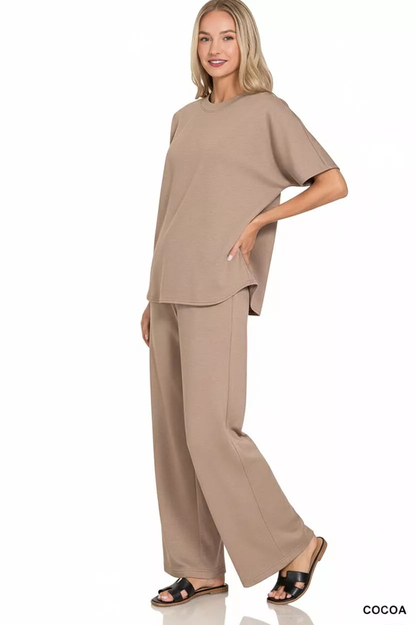 Zenana Scuba Curbed Hem Top & Pants Set