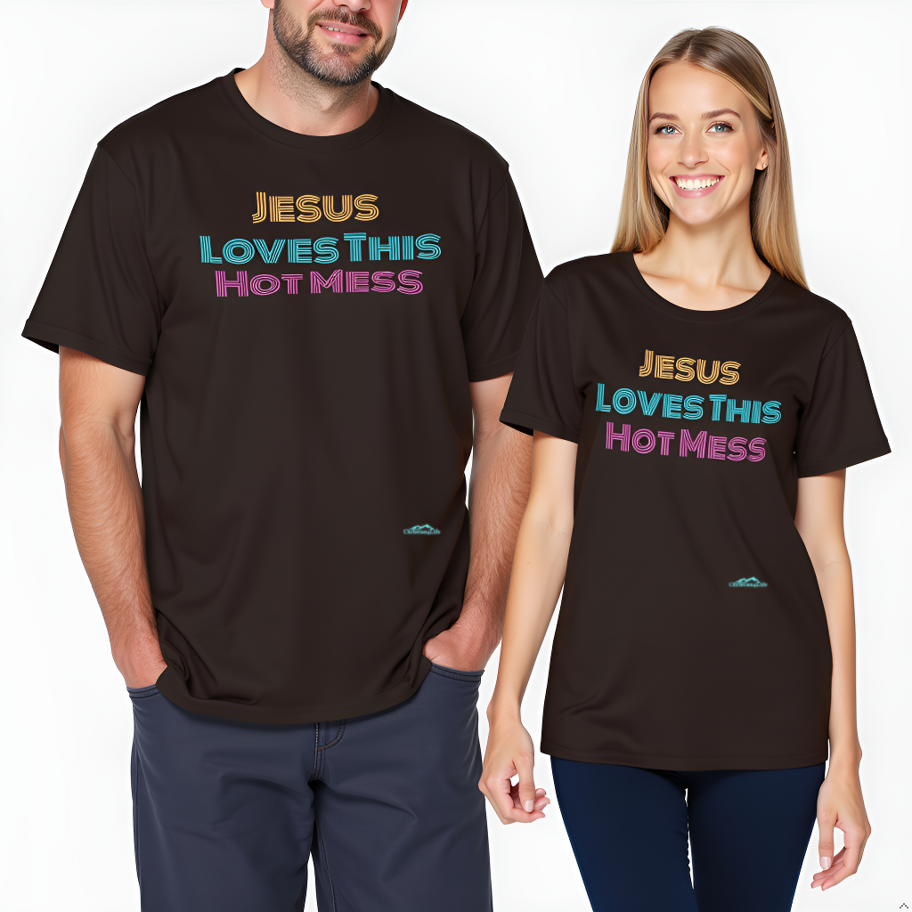 Unisex "Jesus Loves this Hot Mess" Christian Cotton Softstyle T-Shirt