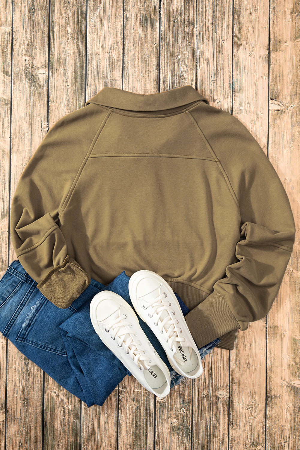 Smoke Green Quarter Zip Stand Neck Kangaroo Pocket Sweatshirt