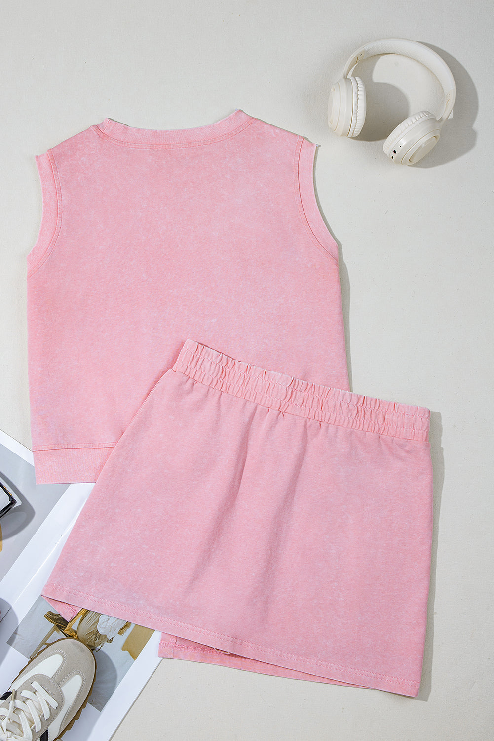 Phalaenopsis Mineral Wash Sleeveless Top and Split Skort Set