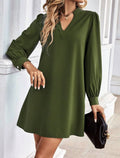 Solid Color And V-neck Loose Long Sleeve Shirt Dress