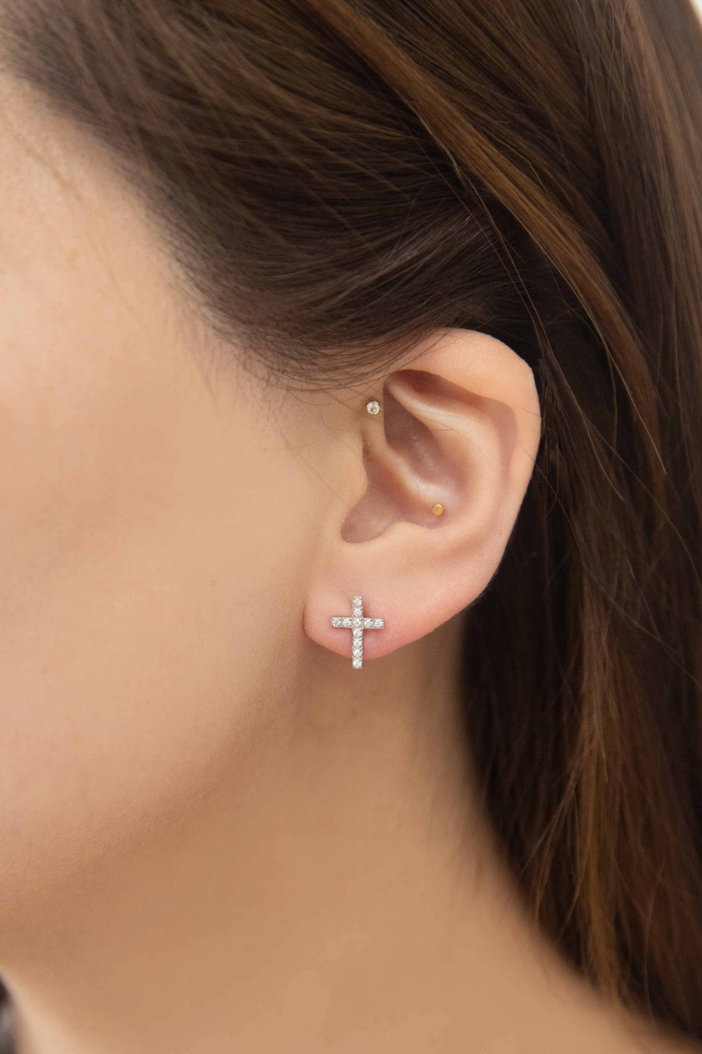 Cross Stud Earrings | Silver